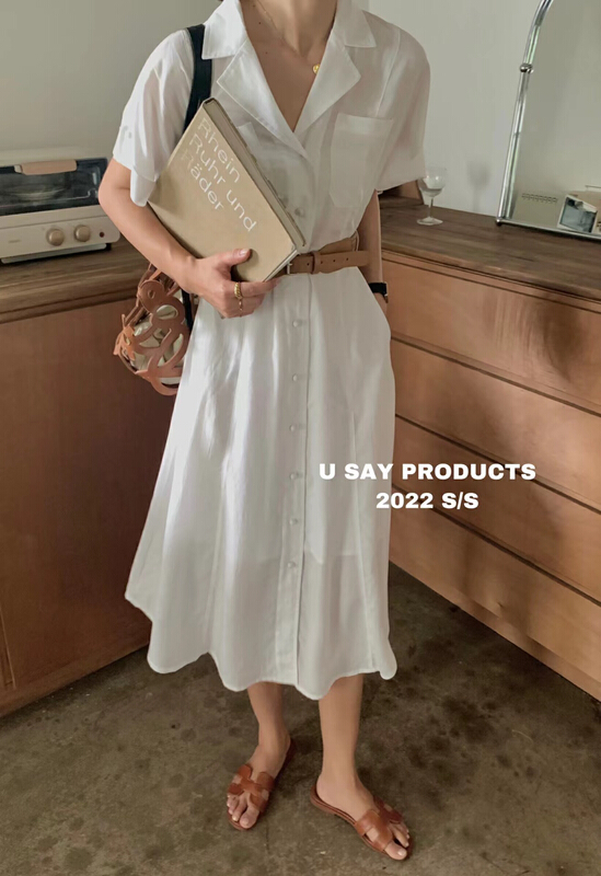 [u say] fashion medium length solid dress (with belt) 66090\lsl