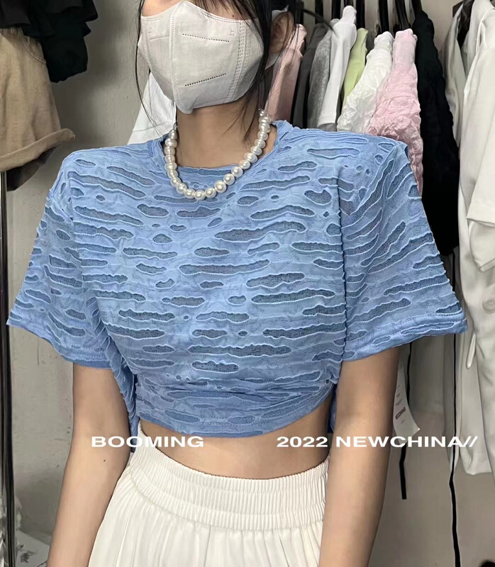 [looming] casual hole shoulder pad short sleeve T-shirt 2448\zxl