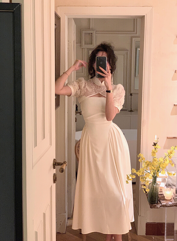 [w design] Chinese Style Lace Blouse + slim sling skirt two piece suit 44221\wpl