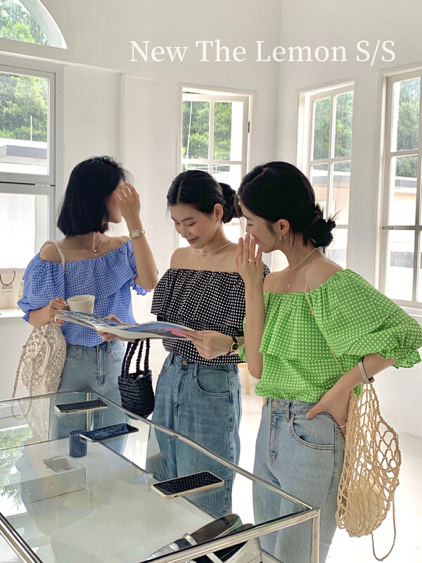 [lemon green tea] off the shoulder, off the shoulder, foreign style and versatile shirt ys1-2215