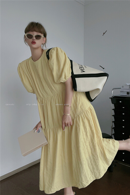 [open] fresh and simple bubble sleeve dress 3825\ozq