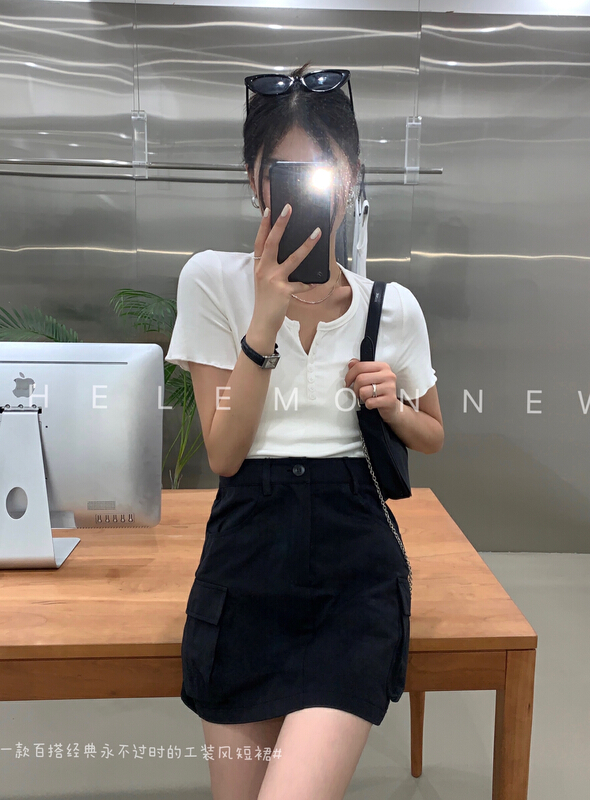 [lemon green tea] Korean design sense version a tooling skirt 2291