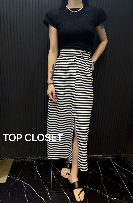 [top close] high waist thin striped contrast skirt 68196\ozq