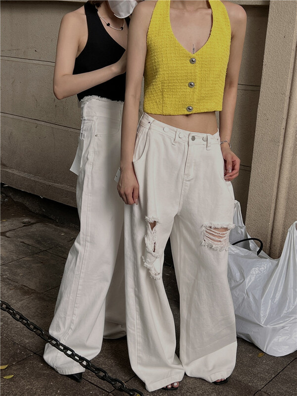 [tomorrow] Korean version high waist skinny jeans with holes 661-1\ozq