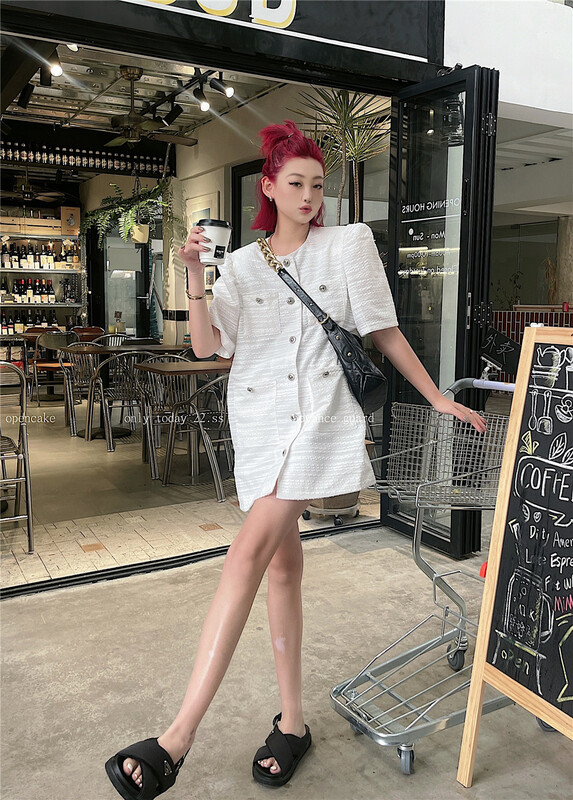 [open] French style small fragrance celebrity style bubble sleeve dress 8798\ozq