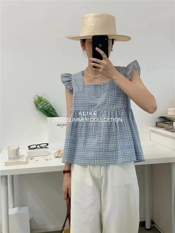 [Alibaba] casual Plaid sleeveless plaid shirt 80108\lsw