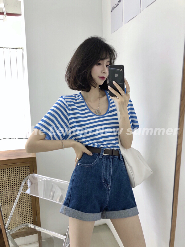 [lemon green tea] comfortable stripe loose short sleeve T-shirt ys1-750