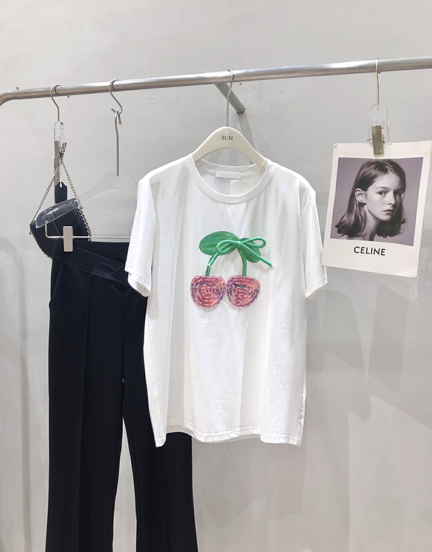 [sun] heavy industry cherry versatile Casual Short Sleeve T-shirt t8601\hyy