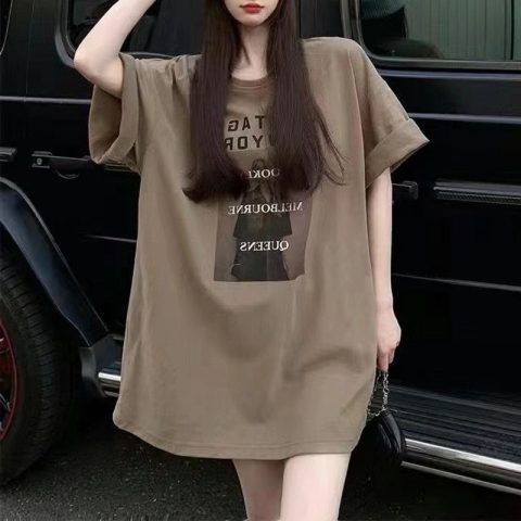 Summer large women's casual medium long short sleeve T-shirt loose fat mm belly covering top half sleeve T-shirt 200 kg