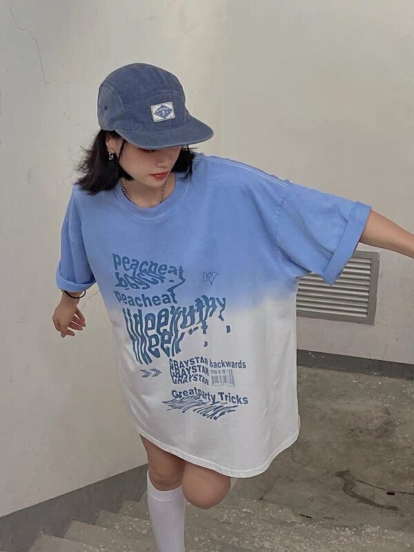 [lab eeda] gradient American retro hip hop loose letter twisted print short sleeve T-shirt 3188\ozq