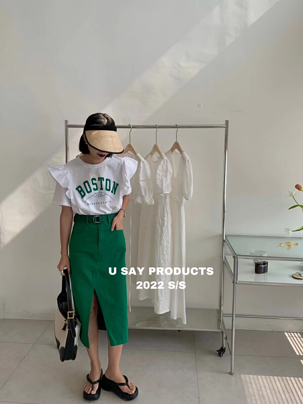 [u say] Korean version of foreign style versatile split high waist candy color cowboy skirt (with belt) 66098\lsl