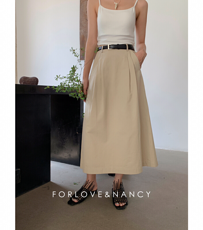 [forlove&nancy] Korean net color medium length skirt (with belt) 86023b4\cqw