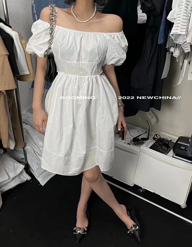 [looming] off shoulder simple waist dress 2476\zxl