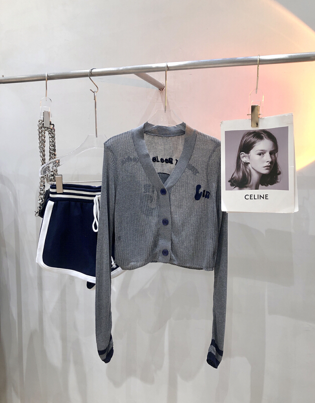 [sun] personalized letter short cardigan + color blocked casual shorts two piece suit tz540\hyy