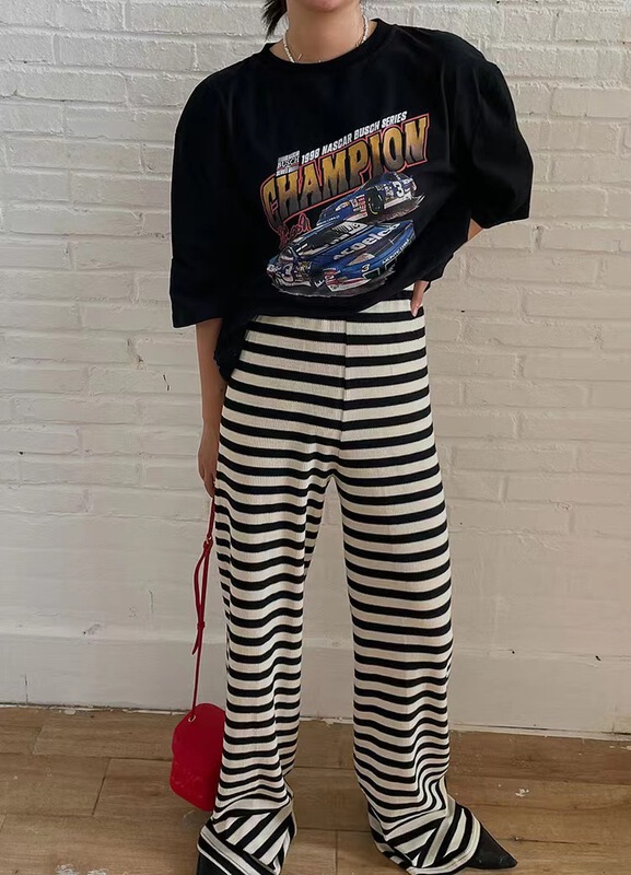 [withmin] Korean straight striped wide leg casual pants 4183\cls