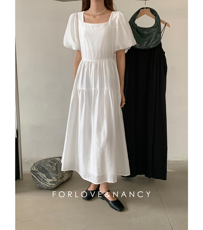 [forlove&nancy] square neck lady fresh and simple dress (with waist rope) nb2la4459\cqw