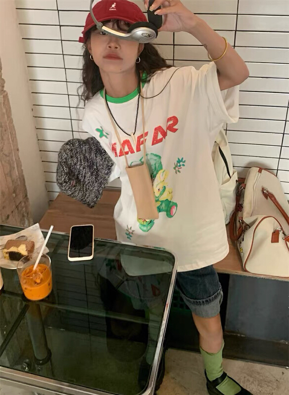 [lab eeda] retro lazy style sweet round neck short sleeve T-shirt 3132\ozq
