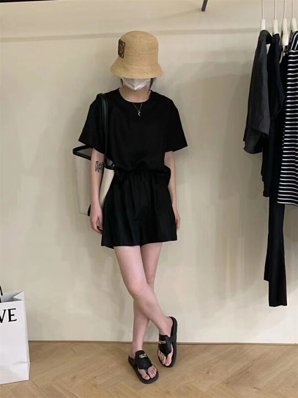 [June 6th] round neck solid color short sleeve T-shirt + loose casual Shorts Set ys1-2529\wpl