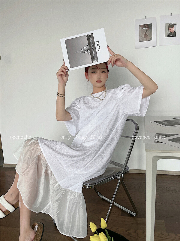 [open] round neck casual bubble sleeve fishtail dress (dress only) 3913\ozq