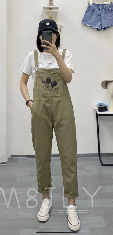 [M8 denim] loose and versatile Mickey print strap pants ml3m027\lsl