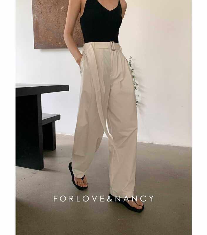 [forlove&nancy] Korean series net color loose casual pants (with belt) 86101k4\cqw