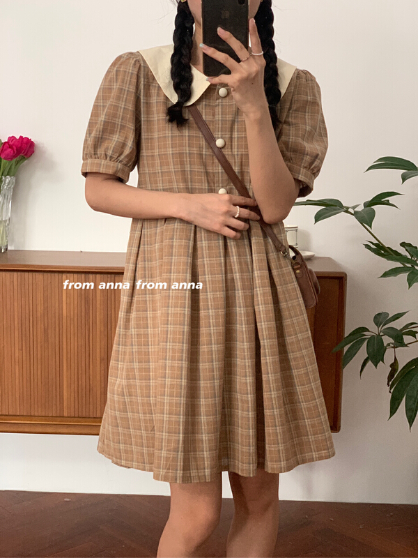 [from Anna] Korean college style contrast checked dress 2174\lsw