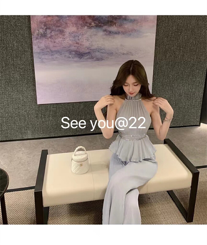 [see you] temperament sleeveless slim shirt + loose casual pants set 2045\pcz