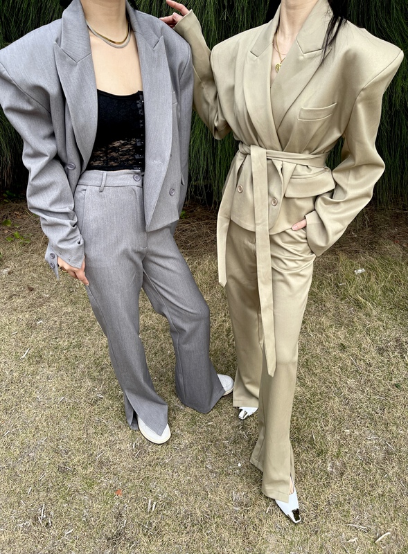 [top close] temperament short suit + loose trousers two piece suit (with belt) 9901\ozq
