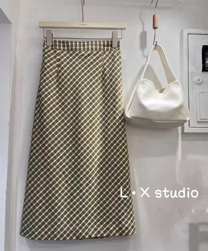 Original price 66.55! Korean Plaid medium length skirt a1012-1\lsw