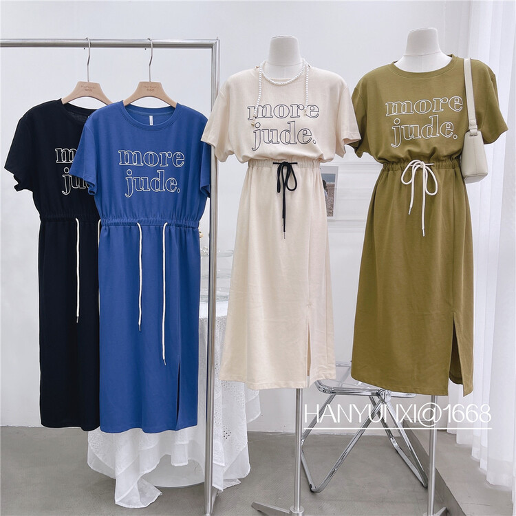 [Han Yunxi] Han style temperament is thin and waist closing letter dress 1668\cls