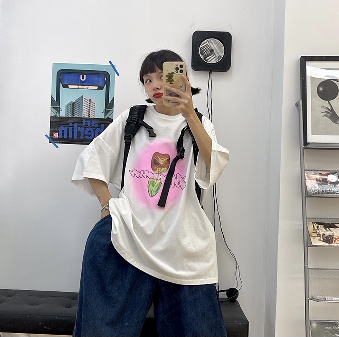 [lab eeda] tulip printed new loose short sleeve T-shirt 3120\ozq