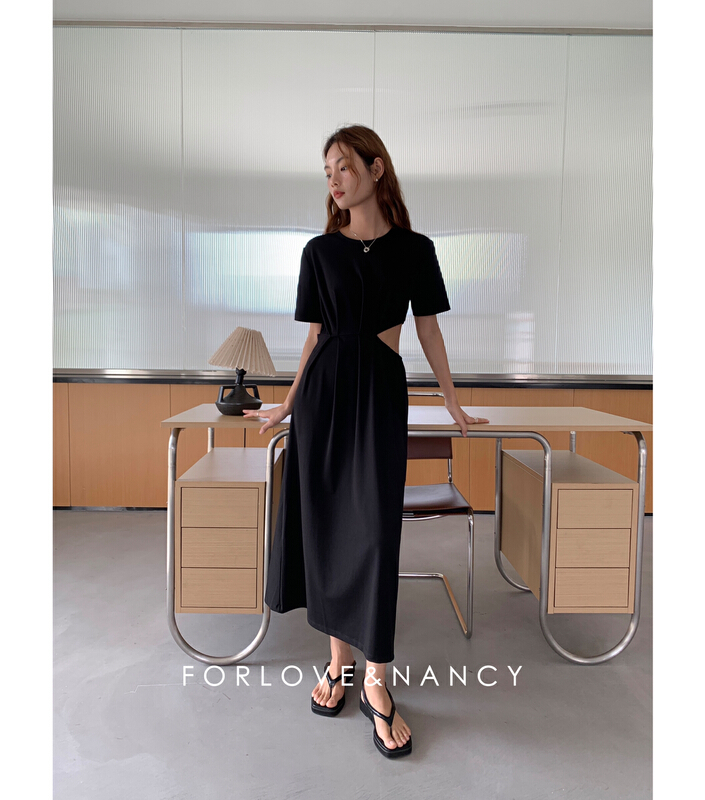 [forlove&nancy] round neck open waist design clean dress (with removable skirt lining) nb2lb4466\cqw