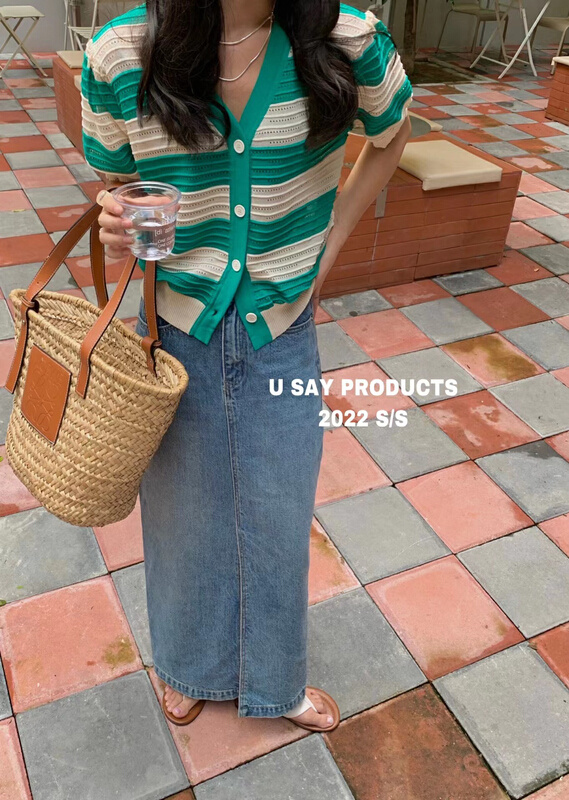 [u say] striped Korean single breasted knitted cardigan 66188\jhy