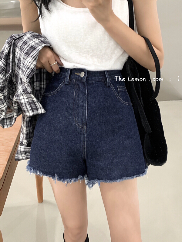 [lemon green tea] summer new high waist thin denim shorts b-828