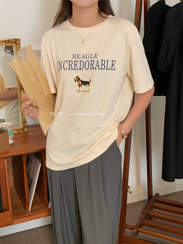 Original price 28.20! [we are] Korean puppy print loose short sleeve T-shirt 20150\zjy