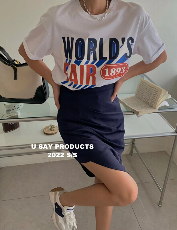 [u say] Korean rolled sleeves fashion loose letter printed short sleeve T-shirt 66108\lsl