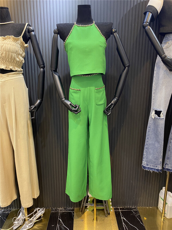 [top close] sexy suspender Vest + straight relaxed Pants Set 68210\ozq