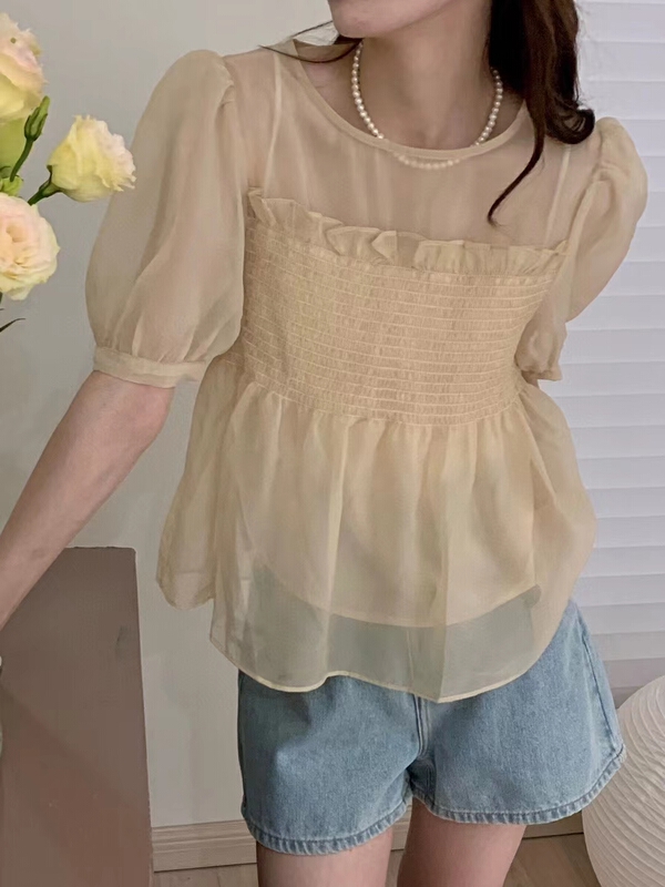 [baby] Korean solid color puff sleeve shirt 8686\wtt