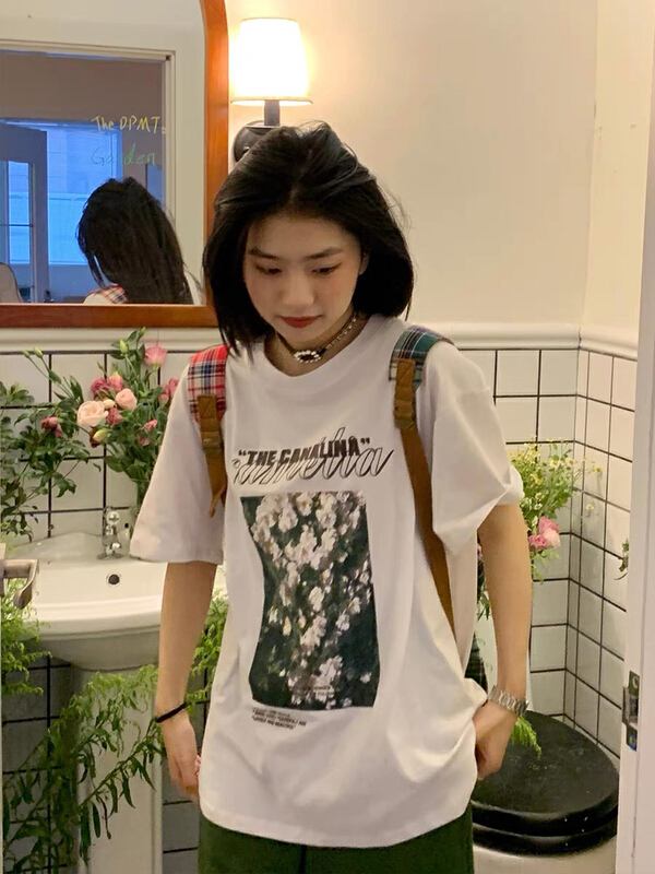 [lab eeda] flower oil painting loose national fashion design Short Sleeve T-shirt 3198\ozq