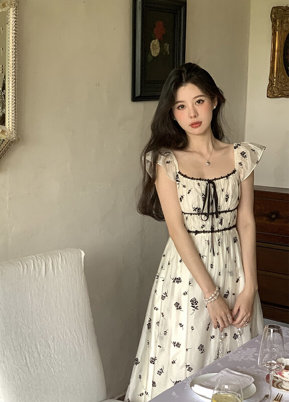 [w design] French retro rose fresh dress 42501\wpl