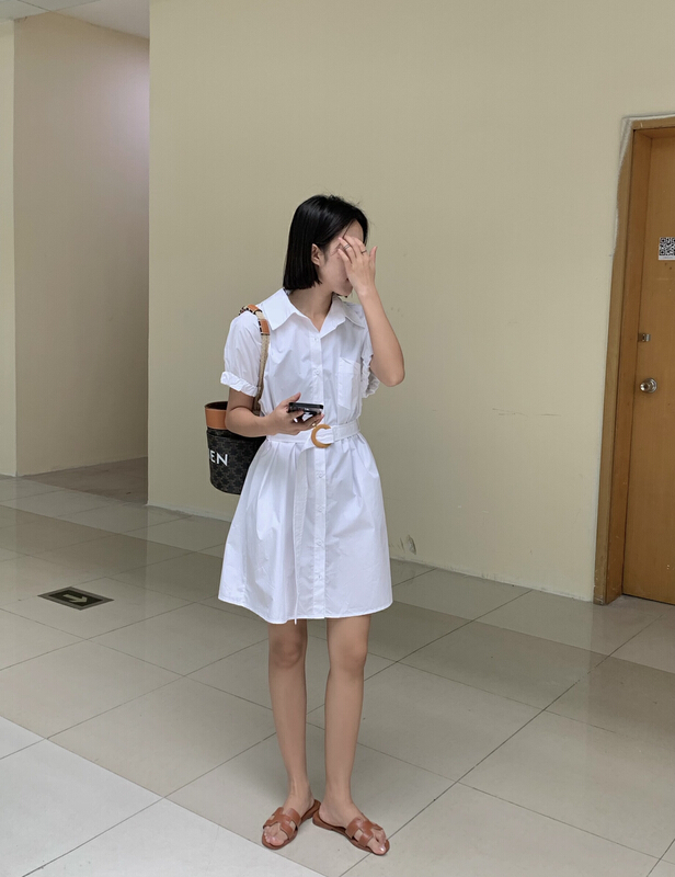 [u say] Korean fashion polo collar featured lace elastic cuffs dress (with belt) 66189\jhy