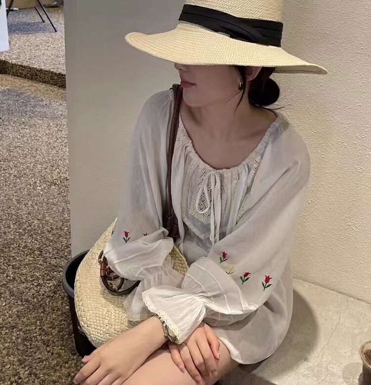 【 baby 】 heavy industry embroidery design loose shirt 8695\wtt