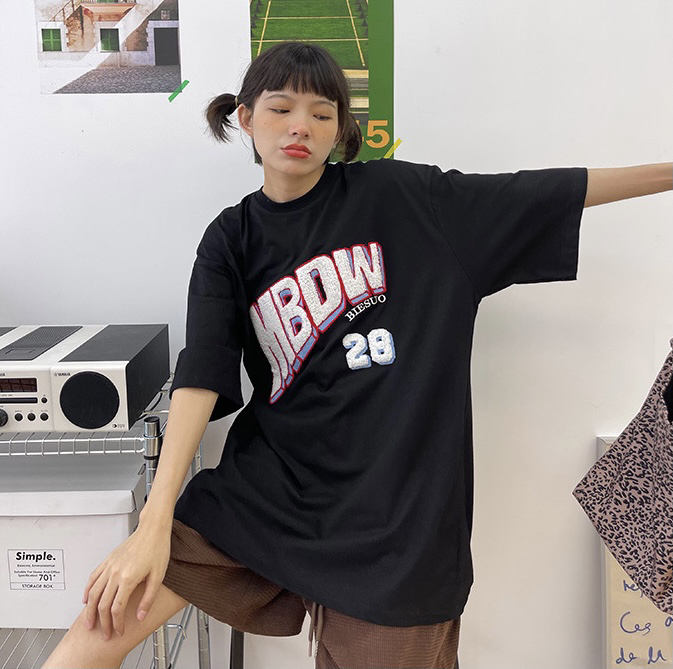 [lab eeda] letter design Unisex casual loose short sleeve T-shirt 3155\ozq