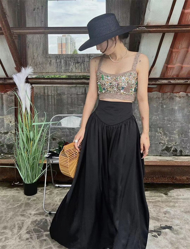 [keep] SATIN HIGH WAIST pleated versatile skirt 7833\wtt