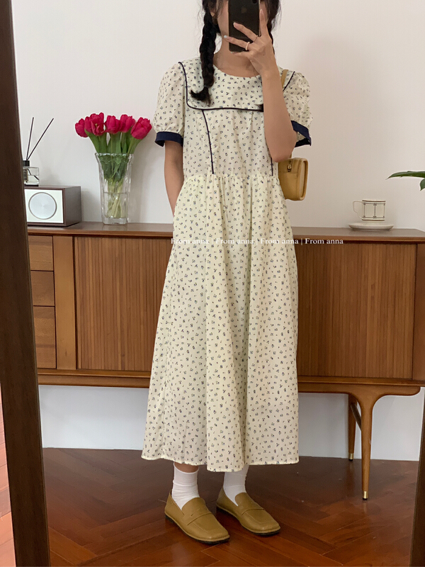 [from Anna] floral Navy Dress ys1-6213\lsw