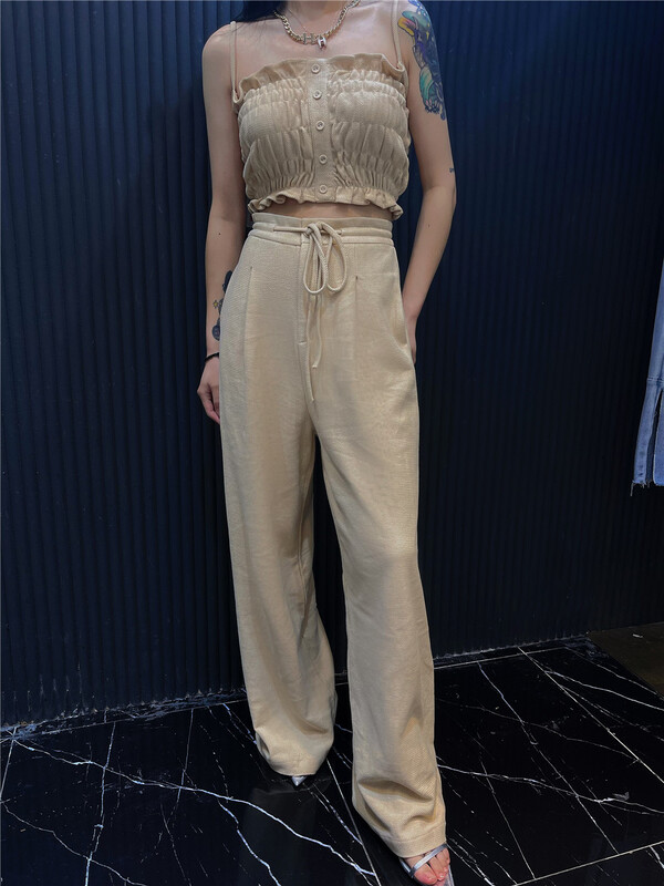 [top close] big brand simple suspender Vest + high waist slim casual pants set 68207\ozq