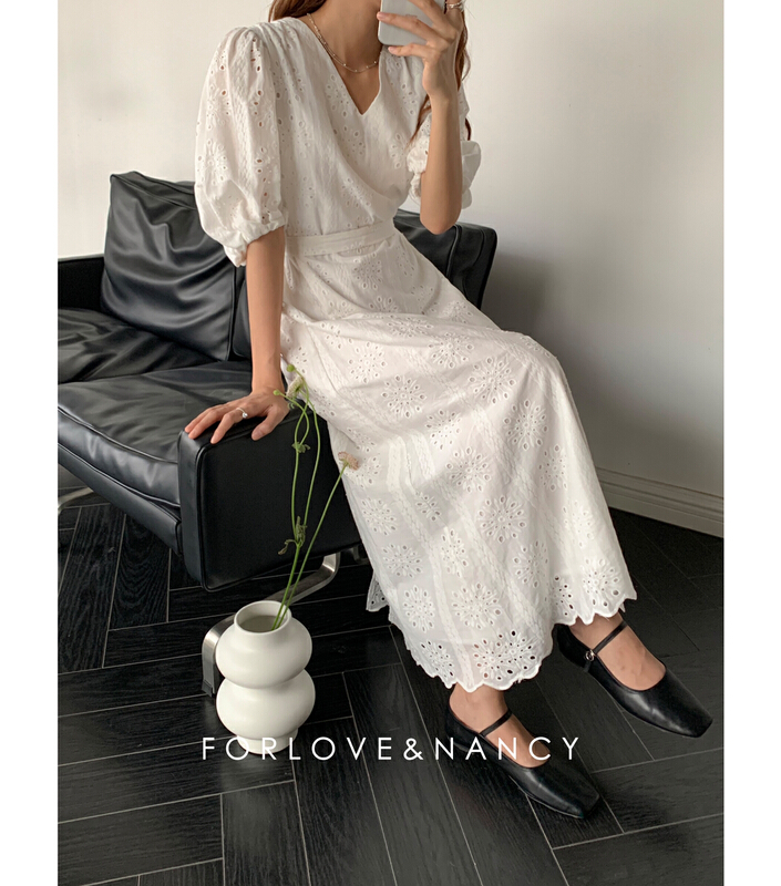 [forlove&nancy] fresh V-neck temperament simple dress (with belt) nb2lb4472\cqw