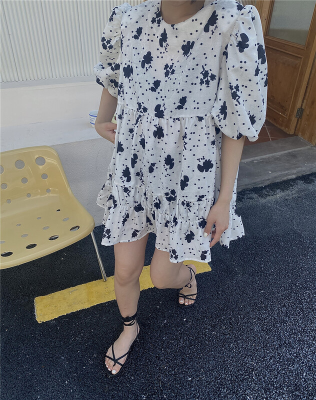 [open] round neck floral soft dress 3703\ozq