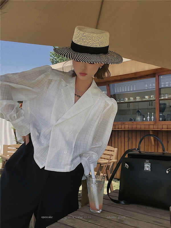 [open] suit collar double row button check shirt (only selling shirts) 3796\ozq