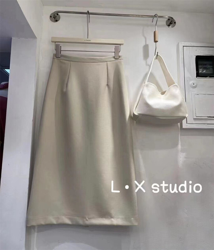 Original price 66.55! Korean minimalist medium length clean color skirt a1002-1\lsw